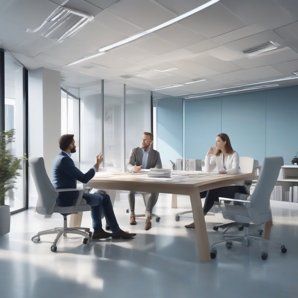 A collaborative moment where two business professionals are seen in a meeting room, engaging in a discussion or agreement. One person is gesturing positively while the other listens attentively, symbolizing mutual understanding and reliable service.